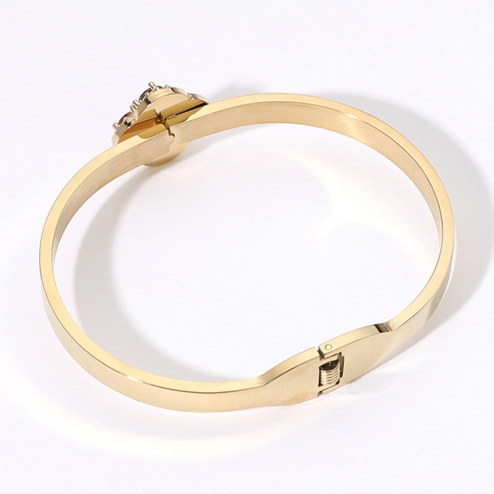 Gold CZ Stone Quatrefoil Clover Bracelet Bangle Hinged Rhinestone Crystal - Picture 2 of 3